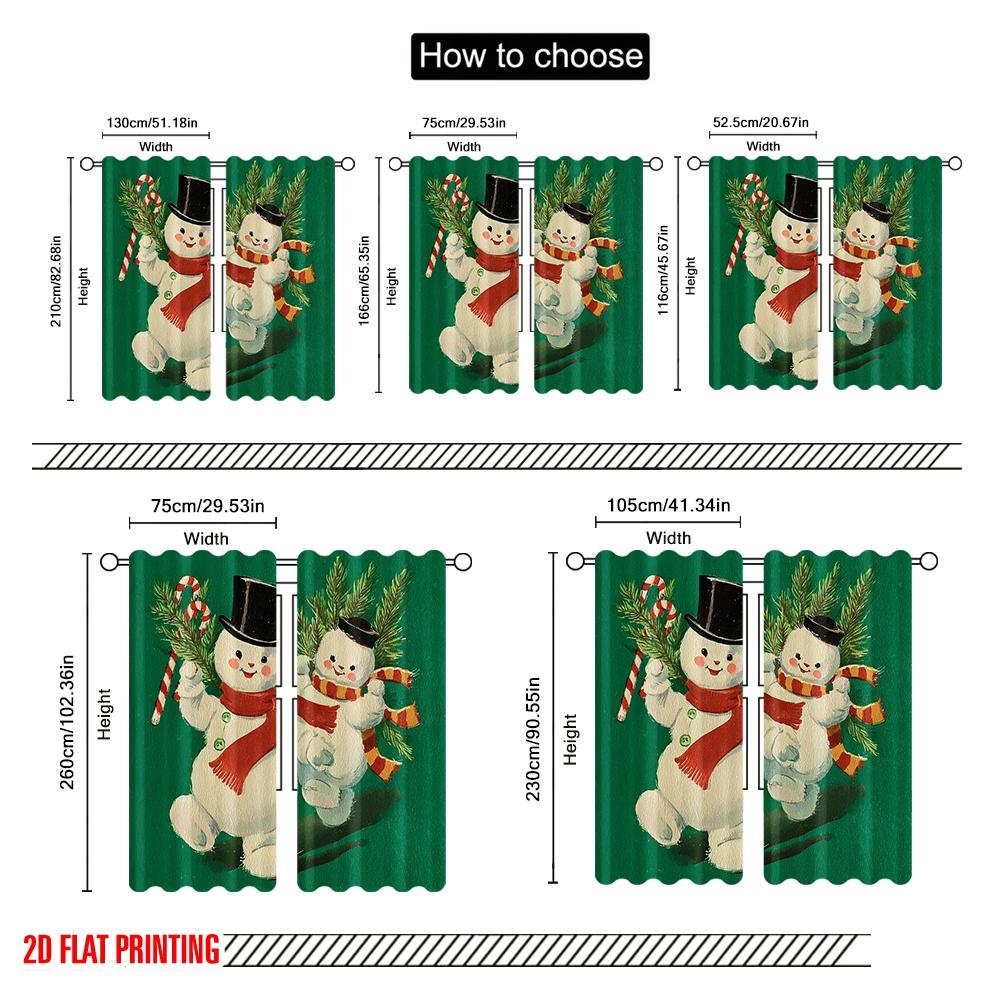 2pcs,2D Plane Printing Light Filtering Curtains Unique Snowman Polyester Fabric (without Rod) All Seasons Perfect for Bedroom