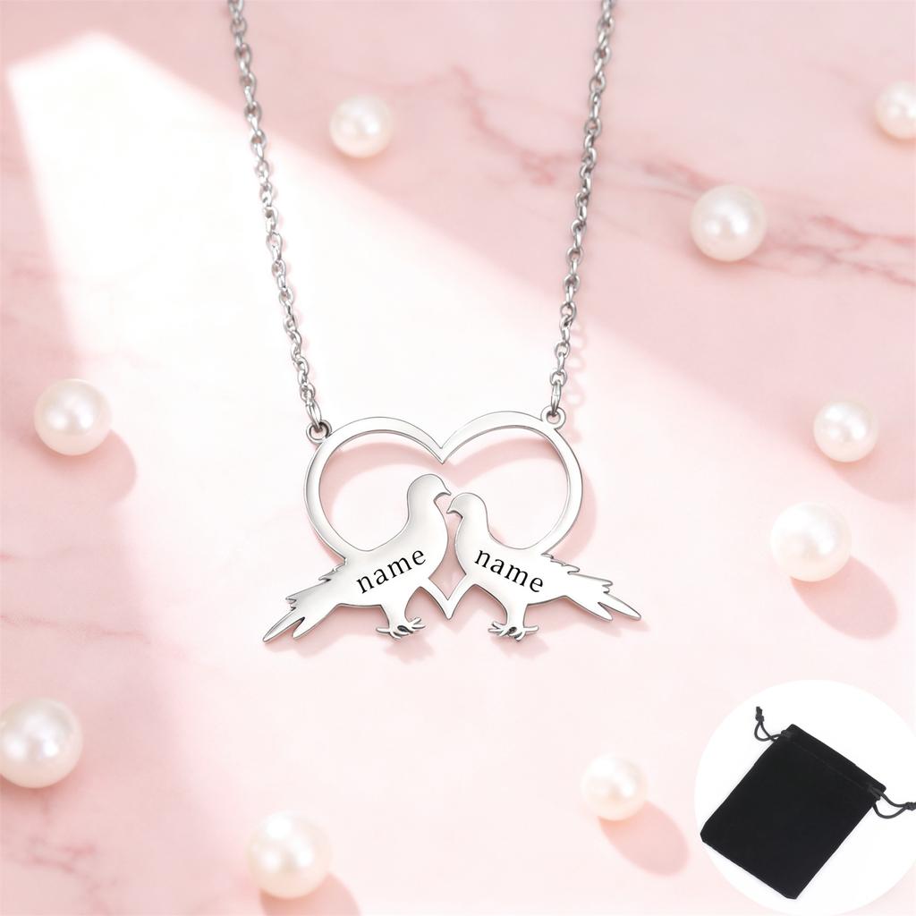 Customized Love Dove Couple Name Necklace Stainless Steel Personalized Romantic Love Bird Necklace Couple Jewelry Gift