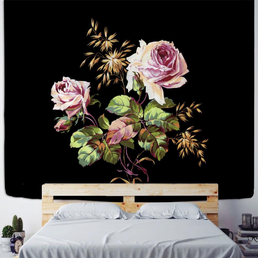 Blumenkunst Pfingstrose Malerei Wandteppich NordicoLandscape Illustration Wandbehang Böhmischer Mond Psychedelisches Mandala Home Decor