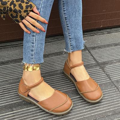 Große Größe Retro-Sandalen mit flacher Sohle, neue Frühjahrs- und Sommer-Rundkopf-flache Schnürschuhe, lässige Weichsohlen-Einzel schuhe