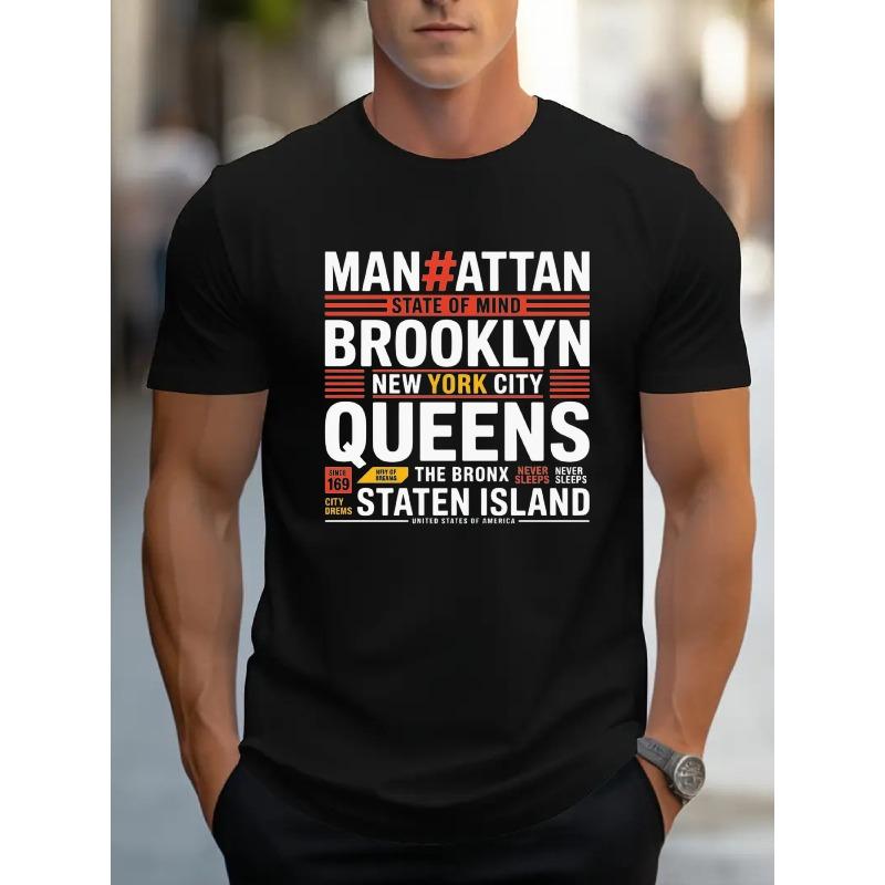 European Size Men s NYC Boroughs Graphic T-Shirt - Lightweight Summer Tee for Everyday Casual Wear - Machine Washable Urban Streetwear Shirt S чёрный
