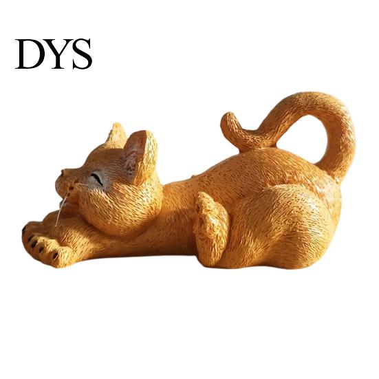 Small Animal Ornament for Shelf Stretching Kitten Figurine, Resin Cat Statue, Cute Ornament, Desktop Stress Relief Toy Compact Decoration Home Office