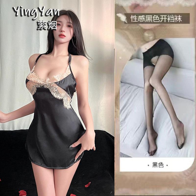 Sex underwear sexy thin ice silk suspender nightdress temptation hollow temptation beautiful back dress uniform