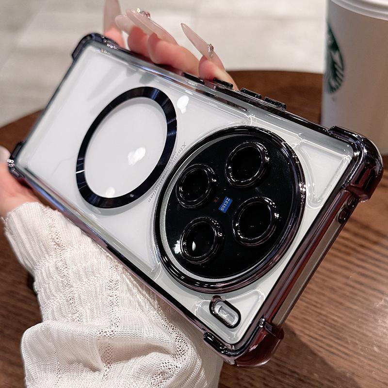 

Для X300Pro Гальваническое покрытие подушки безопасности Прозрачный ТПУ Магнитный чехол Для VIVO X300 X200 FE Pro mini X100 S Ультрамягкий силиконовый чехол с защитной пленкой для объектива Противоударный чехол vivo X100 Ultra фиолетовый