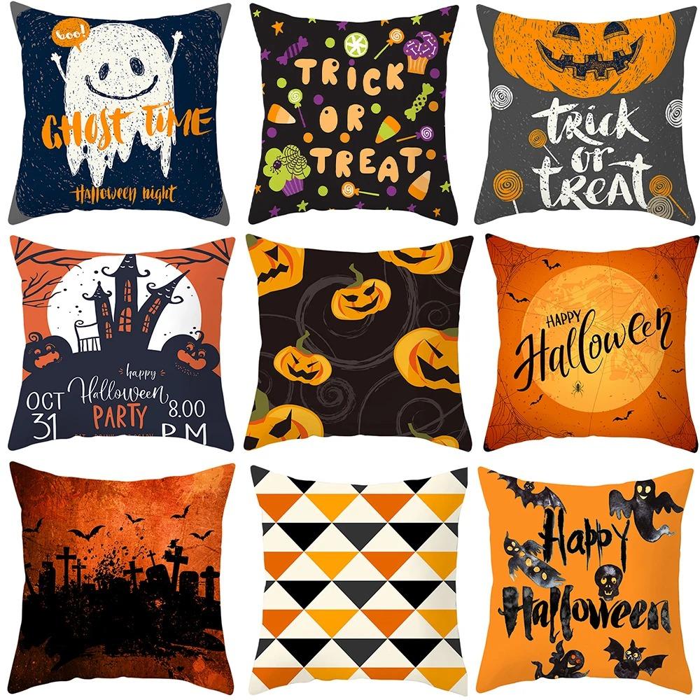 Halloween Cushion Cover Pumpkin Bat Wizard Ghost Halloween Home Decor Pillowcase Ornament Horror Halloween Party Gift 45x45cm