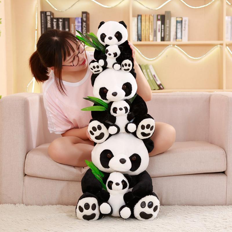 Mother and Son Panda Doll Plush Toy Black and White Ragdoll Throw Pillow Hug Bear Doll Doll Give Girlfriend Birthday Gift