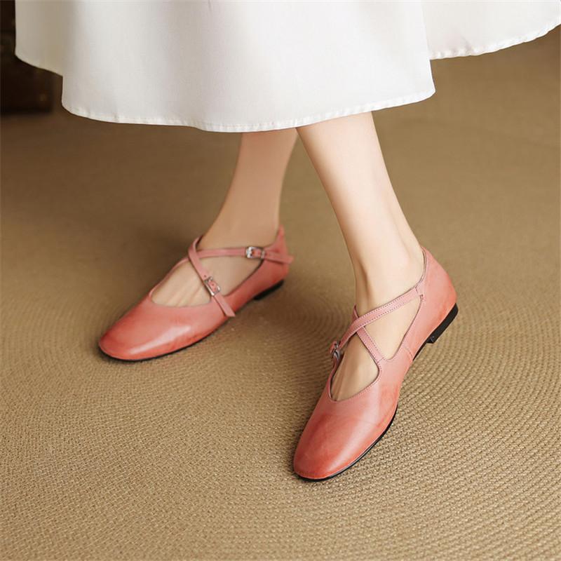 Fashion New Spring/summer Genuine Leather Women Shoe Round Toe Shoes for Women Fashion Mary Jane Shoes Low Heel Women Pumps Flat Shoes