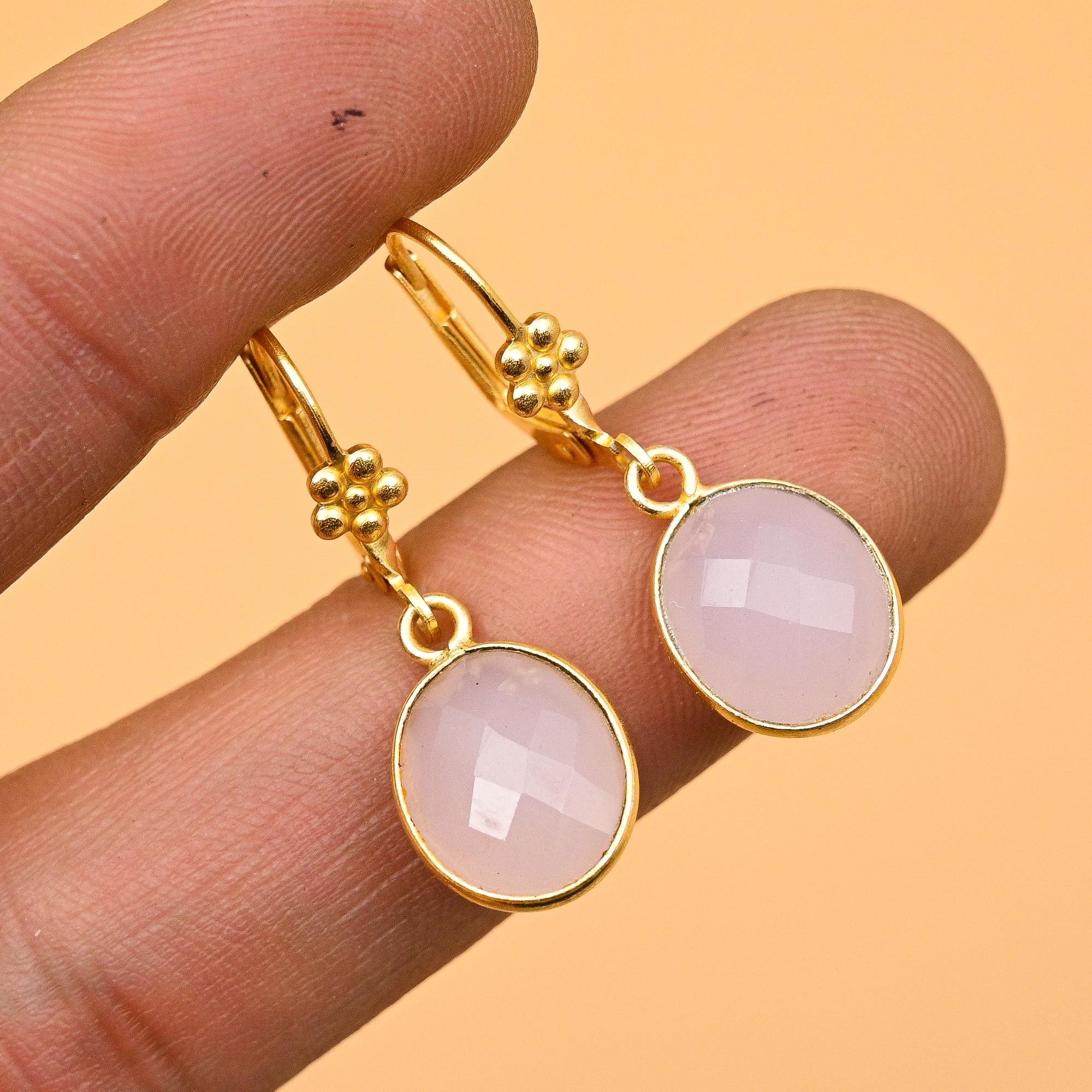 

Женские подарочные серьги из розового кварца с 10-каратным позолоченным серебром