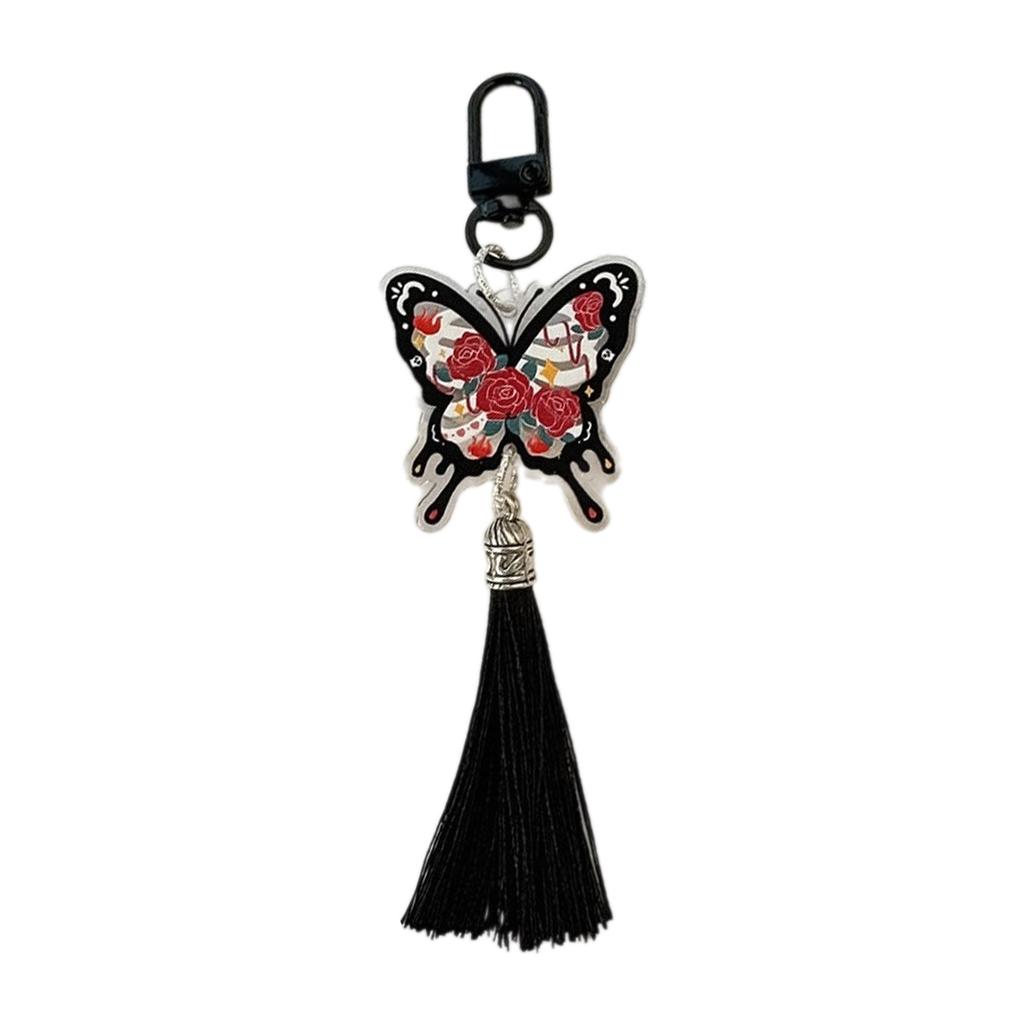 Chinese Style Butterfly Keychain Vintage Colorful Butterfly with Tassels Keyring Pendant Bag Charm Handbag Decoration