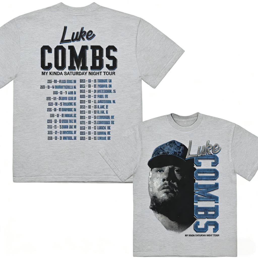 Moje typická sobotní noc 2026 Luke Combs TOUR Unisex Tričko 100% Bavlna Unisex Kulatý Výstřih Krátký Rukáv Nadměrná Velikost Y2k Populární