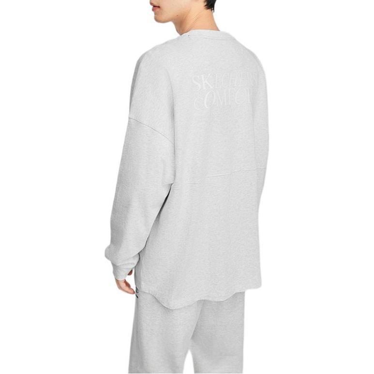 Skechers Logo Print Knitted Soft Comfortable Breathable Long Sleeve T-Shirt Men Tops Light-White Gray L324M106-0248