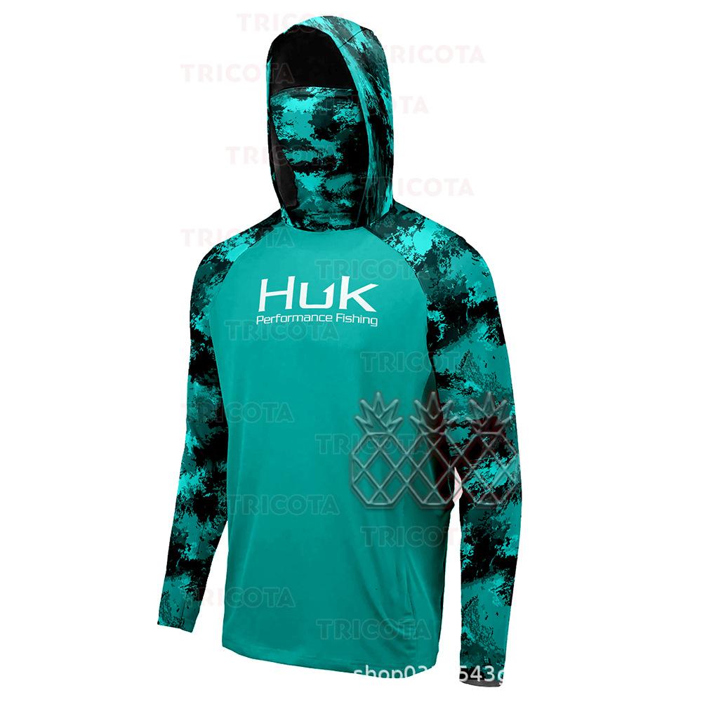 Fishing Suit Men's Spring, Summer and Autumn Long Sleeve Sunscreen Hooded T-Shirt Breathable Luya Fishing Suit UV Protection