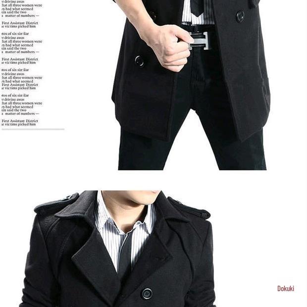 Korean Style Men's Slim Fit Wool Trench Coat - Autumn/Winter Mid-Length Cape Outerwear