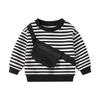 Autumn and Winter Boys Striped Fleece Sweater Striped Round Neck Medium Children's Top Casual Fleece Long-sleeved Top