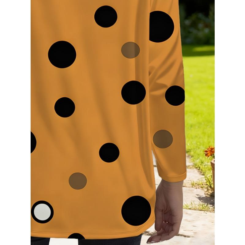 Women's plus size retro polka dot long-sleeved loose top with pockets for women, versatile, casual and slim style