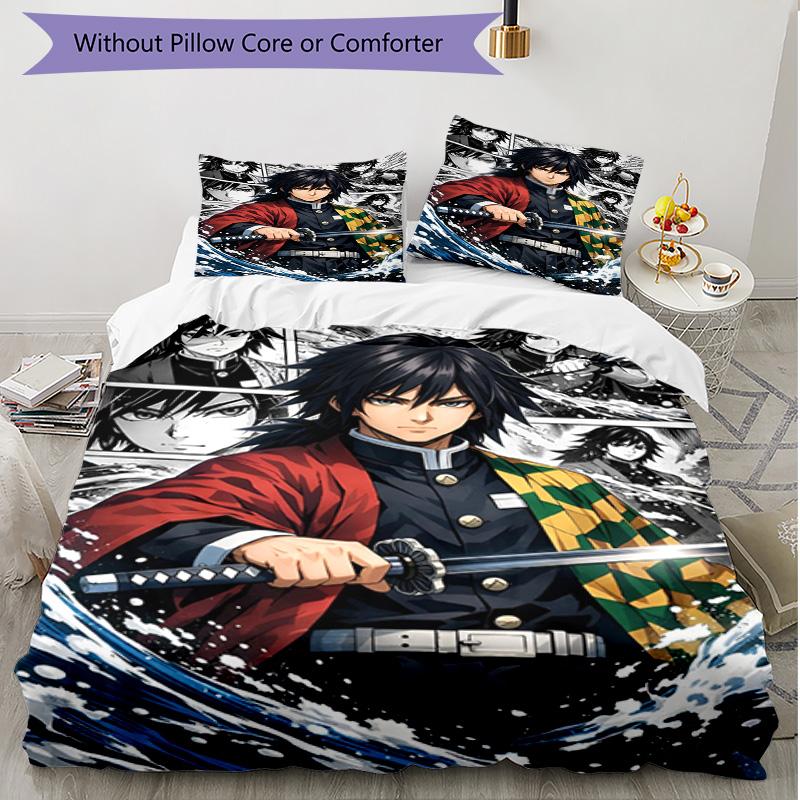 3pcs Duvet Cover Set (1*Duvet Cover + 2*Pillowcase, Without Core), Demon Slayer Print Soft All‑Season Bedding Set, Home Bedroom Decor Gift