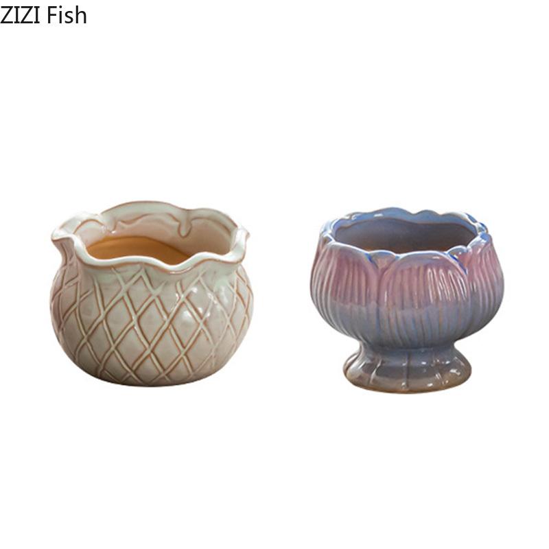 Creative Painted Ceramic Vase Lotus Shape Plant Pots Table Decoration Flowers Arrangement Flower Vase Room Aesthetic Decor
