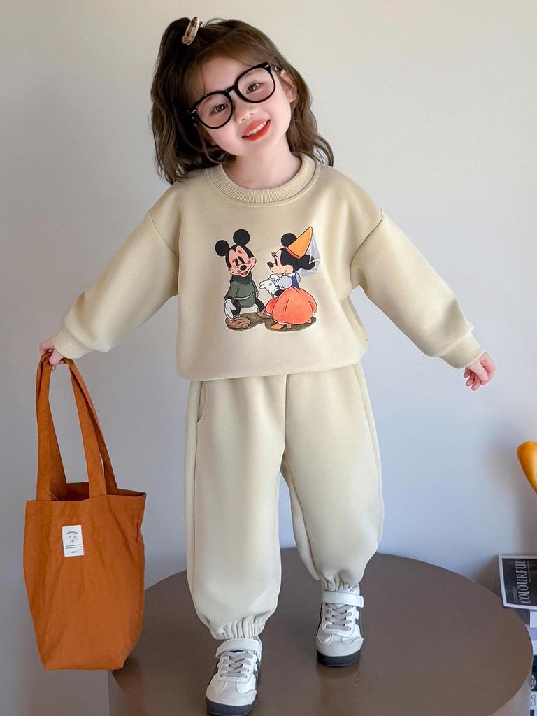 Girls' 2025 Autumn Cartoon Two-Piece Set - Long Sleeve Top & Pants