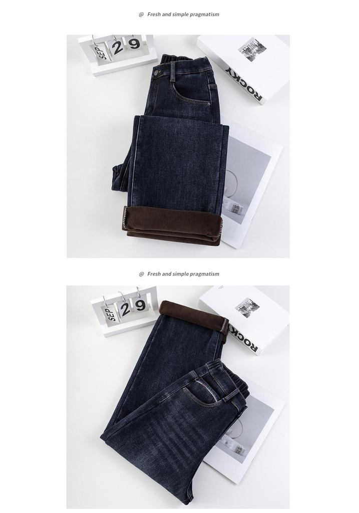 Womens' 2025 Winter Plus Size Fleece-Lined High-Waisted Straight Leg Jeans