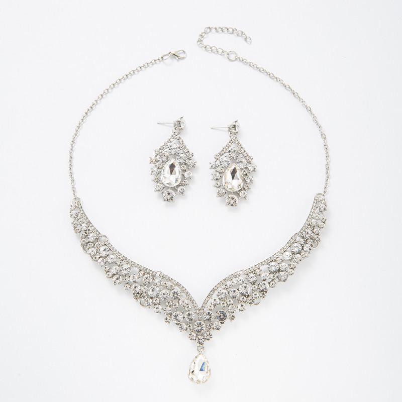 European & American Crown Necklace & Earrings Alloy Jewelry Set for Brides