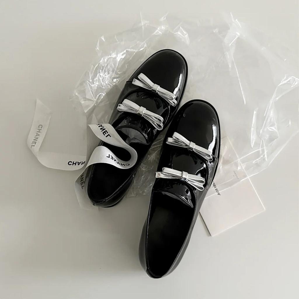 Rindslederversion~ Britischer Stil Schleife kleine Lederschuhe Damen Plateau Loafer echtes Leder schwarz Ein-Pedal faule einzelne Schuhe