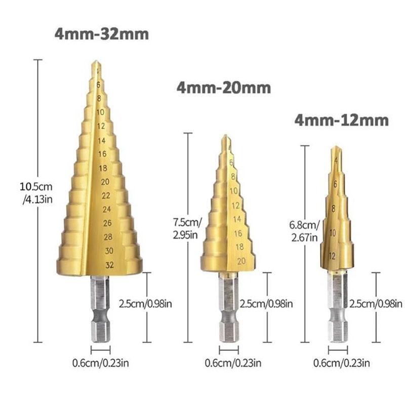4-12 4-20 4-32 HSS Titanium Coated Step Drill Bit Drilling Power Tools Metal High Speed Steel Wood Hole Cutter Cone Drill