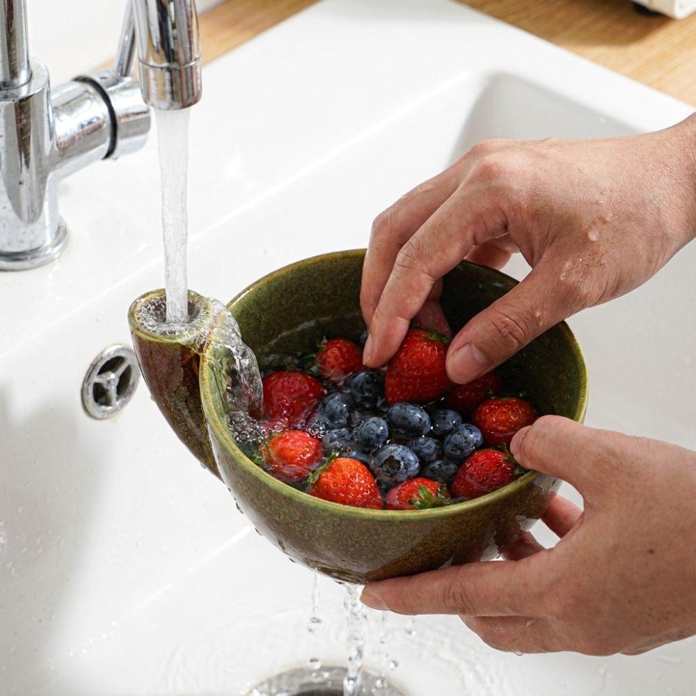 Ceramic Swirl Berry Washing Drain Bowl Dynamic Vortex Fruit Cleaning Bowl for Vegetable Fruits