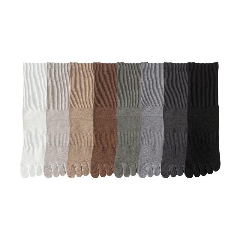 Men's Seamless Split Toe Cotton Socks: Solid & Striped, Breathable, Antibacterial, Anti-Odor, Mid-Calf Casual.