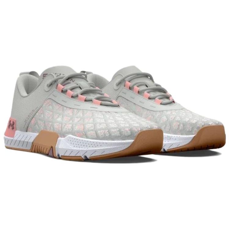 Under Armour Women's White Clay Pink Fizz Tribase Reign 5 Training Shoes 3026022-300