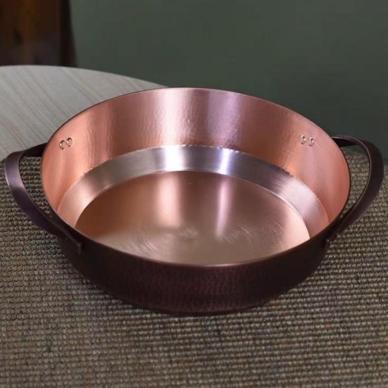 Pentola in Rame Artigianale, Utensile per Cucina Hot Pot per Bollire, Sobbollire e Stufare la Pasta, Texture Martellata Vintage Pentola Portatile 24 cm