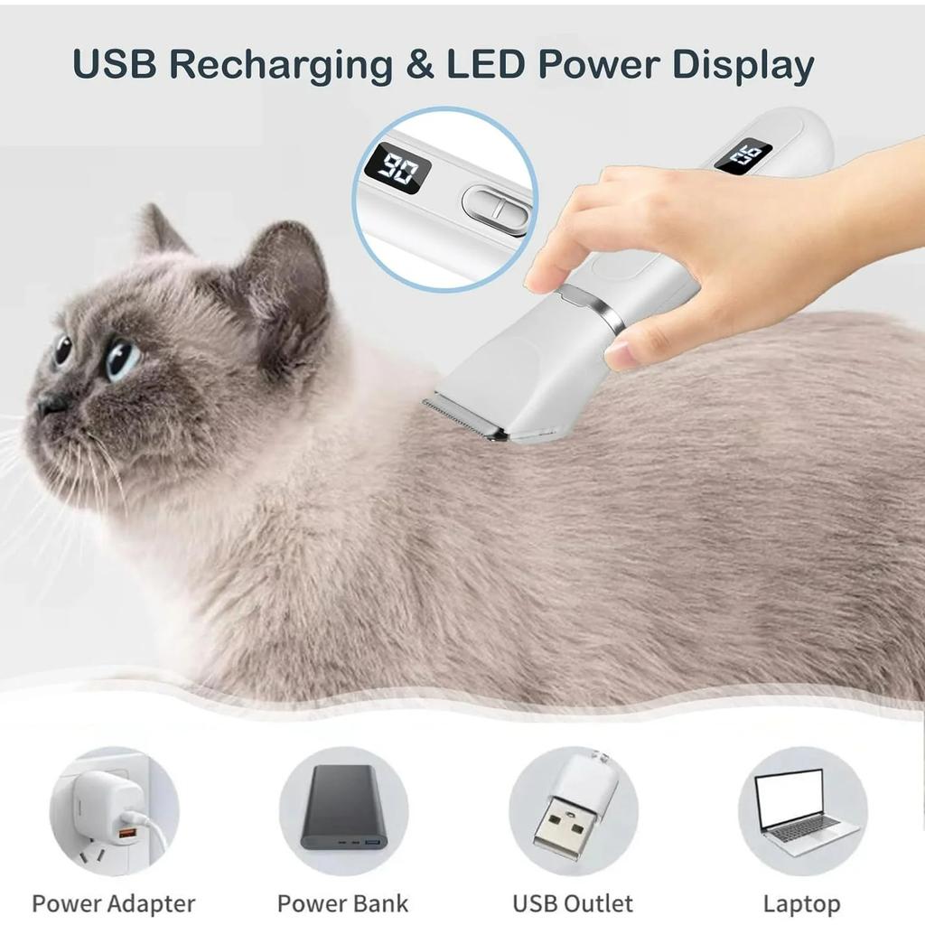 Hundeschermaschine für die Fellpflege, Hundenagelschneider, 4-in-1-Hundepflegeset mit LED-Anzeige und wiederaufladbarem USB-Kabel, kabellos für Hunde, Katzen, Haustiere