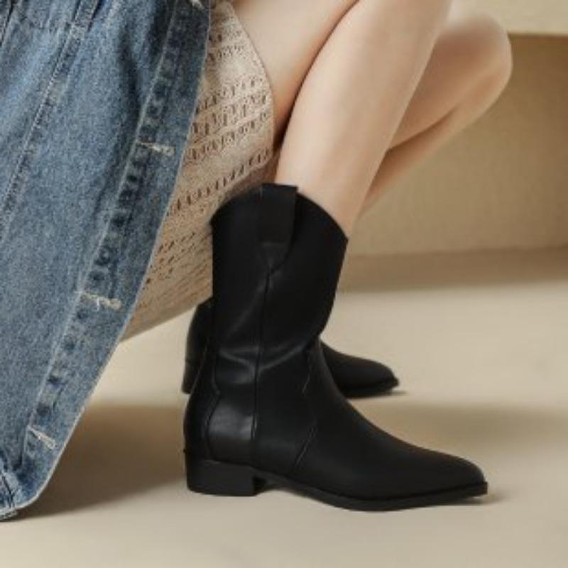 Retro Long Boots Women's Chunky Heel Hot Sale of The Season New Autumn Winter French Pointed Toe High Tube Slim Ankle Boots 2025