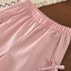 Pink Sweet and Cute Korean Version Fashion 3-7 Year Old Girl Casual Suit Bubble Sleeve Bow Top+Pants Two Piece Set Summer