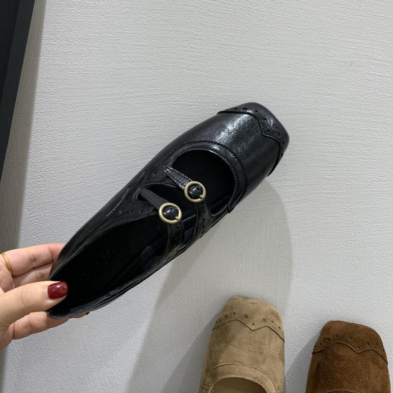 Retro Brown Square Head Mary Jane Shoes Ballet Shoes Women's 2025 Autumn New Korean Version French Shallow Mouth Single Shoes Women