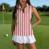 Women Sleeveless Golf Polo Shirt Zip Collar Striped Print Athletic Tank Top for Outdoor Sports Casual Wear