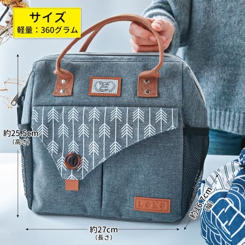 Lekesky 10L Large Capacity Foldable Lunch Bag with Clasp Closure, Water-Repellent, Leak-Proof Handle, and Pockets for Convenience, Perfect for Shoppin