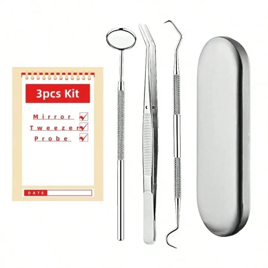 

3/4/5/6/8pcs Stainless Steel Dentist Clean Tools Dental Mirror Double Probe Hoe Tooth Cleaner Dental Tool Products Oral Care Kit