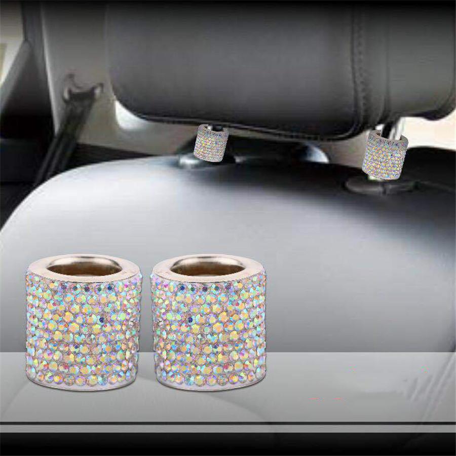 4 X Silver Diamond Bling Crystal Car Headrest Collar Interior Decor Cylindrical