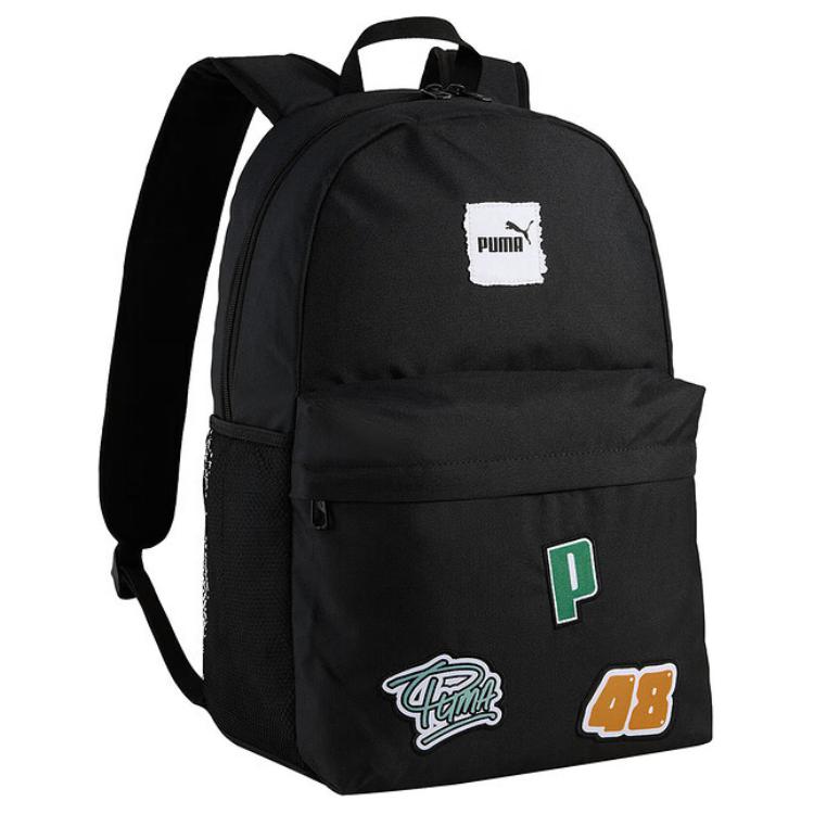 PUMA Solid Color Fashion Casual Versatile Fabric Backpack Medium Unisex backpack Black 091161-01 Black
