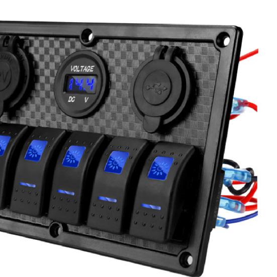 Panel spínačů Nehořlavý Dva USB porty Robustní 6 LED kolébkový spínač pro loď
