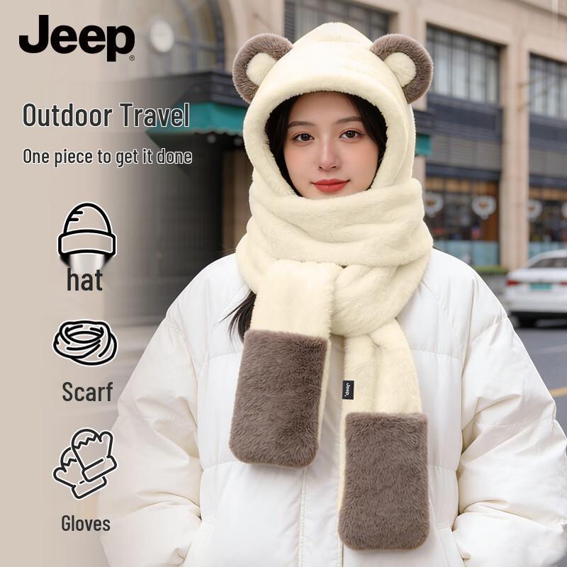 JEEP Women s Winter Plush 3-in-1 Hat Set M бежевый