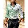 Men's Contrasting Baroque Printed Long Sleeved Shirt, Slim Fit Collar Shirt, European and American Party Trend Men's Top