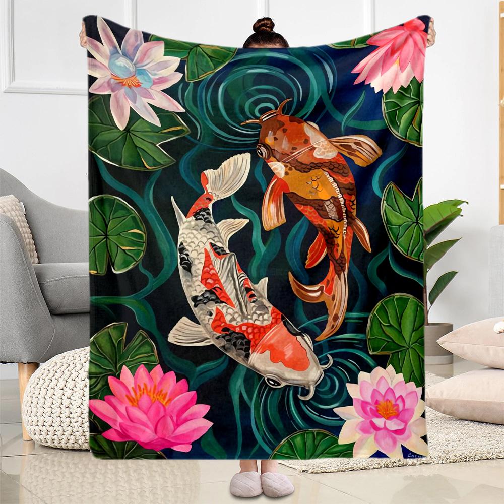 Koi Fish Lake Blanket Warmthful Decor Perfect for Chair Sofa Seaside for All Seasons Digital Print Best Holiday Gift for Friends Family
