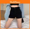 Black Denim High Waist Shorts With Button Detail For Summer Casual Women
