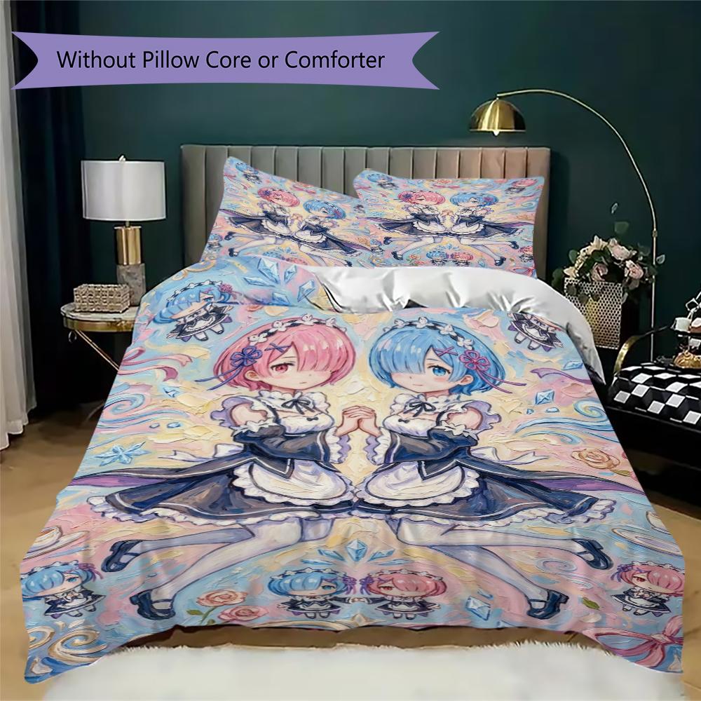 ReZero Pattern Bedding Uilt Set Uilt Cover Pillowcase Home Decoration Birthday Gift (1 * Duvet Cover + 2 * Pillowcase Without Core)