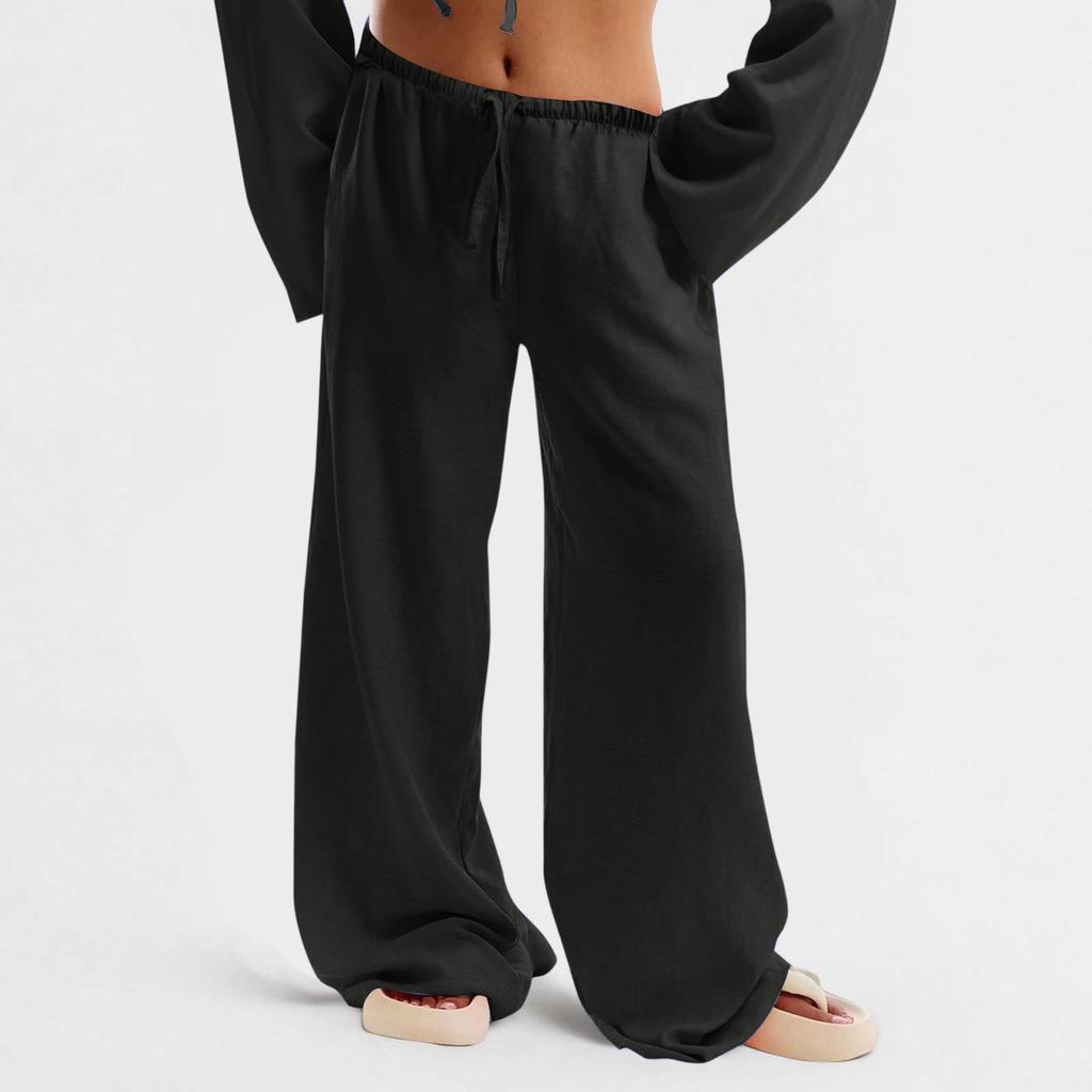 Women's Cotton And Linen Trousers Summer Loose Casual Wide Leg Pants High Waist Casual Color Trousers