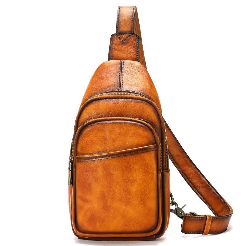 Simple Versatile Top Layer Cowhide Men's Chest Toe Cover Handmade Genuine Bag Crossbody