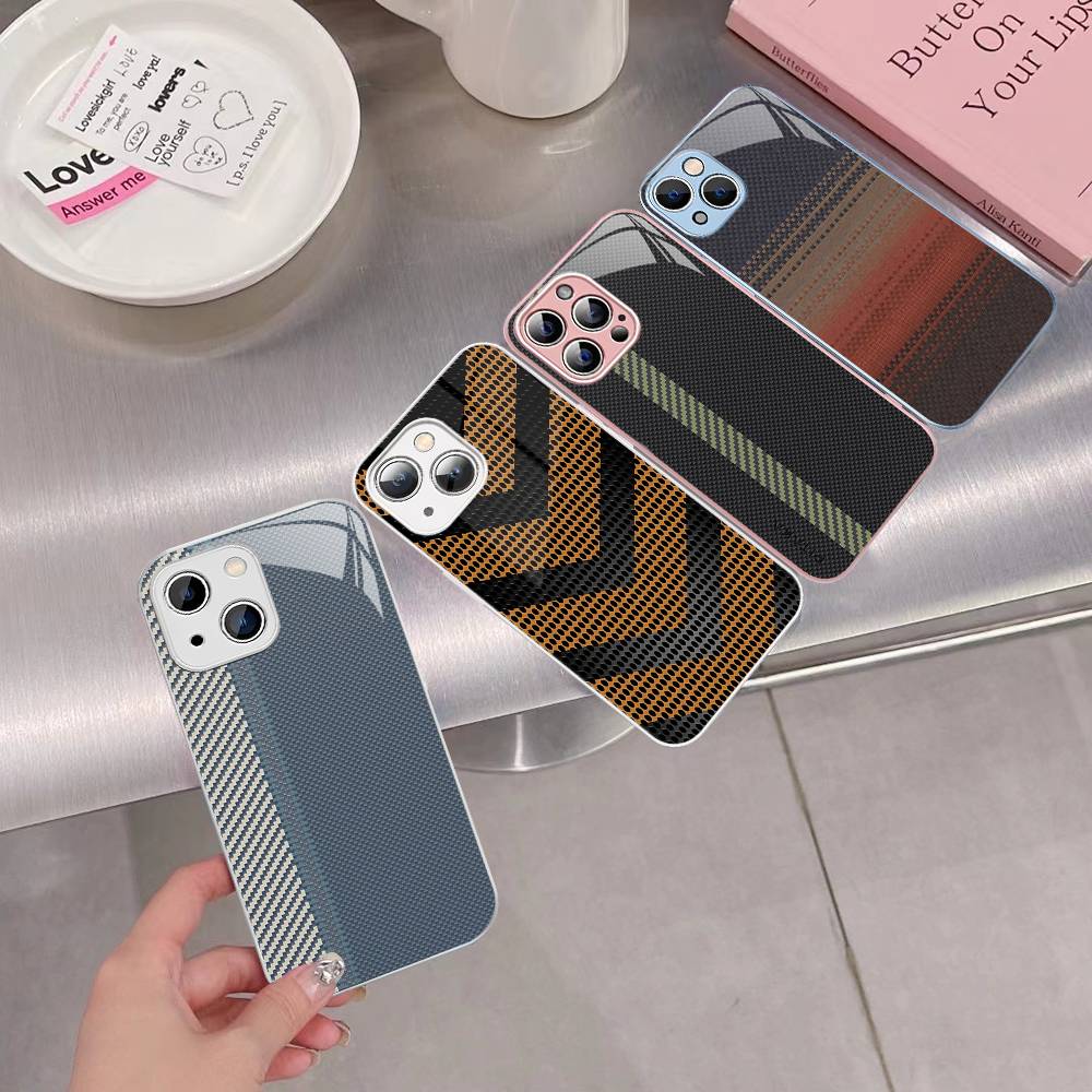 Fiber Texture Tempered Glass For Iphone 14 13 12 11 Pro Mini XS MAX 14Plus X XS XR Fundas