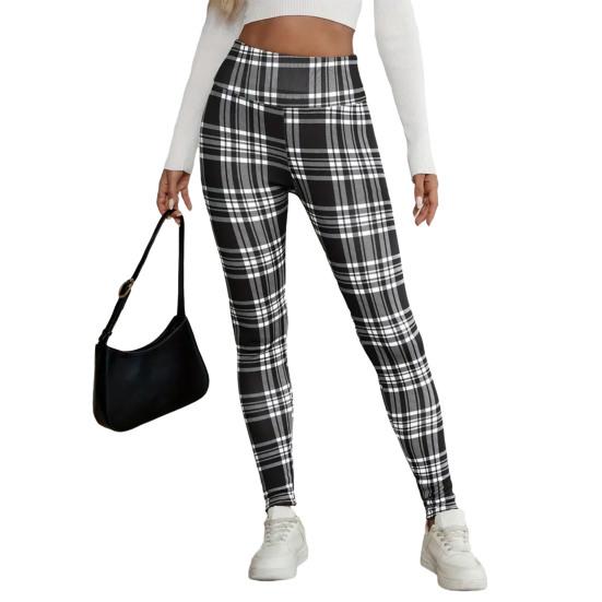 

Женские брюки Леггинсы высокой эластичности Клетчатый принт Утолщенная бархатная подкладка Теплые зимние низы Подчеркивают изгибы тела Одежда для йоги и спорта S