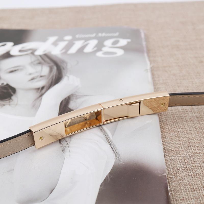 Simple and Versatile Women's Slim Belt Fashionable Commuter Belt with Gold Buckle and Textured Leather Design belt women
